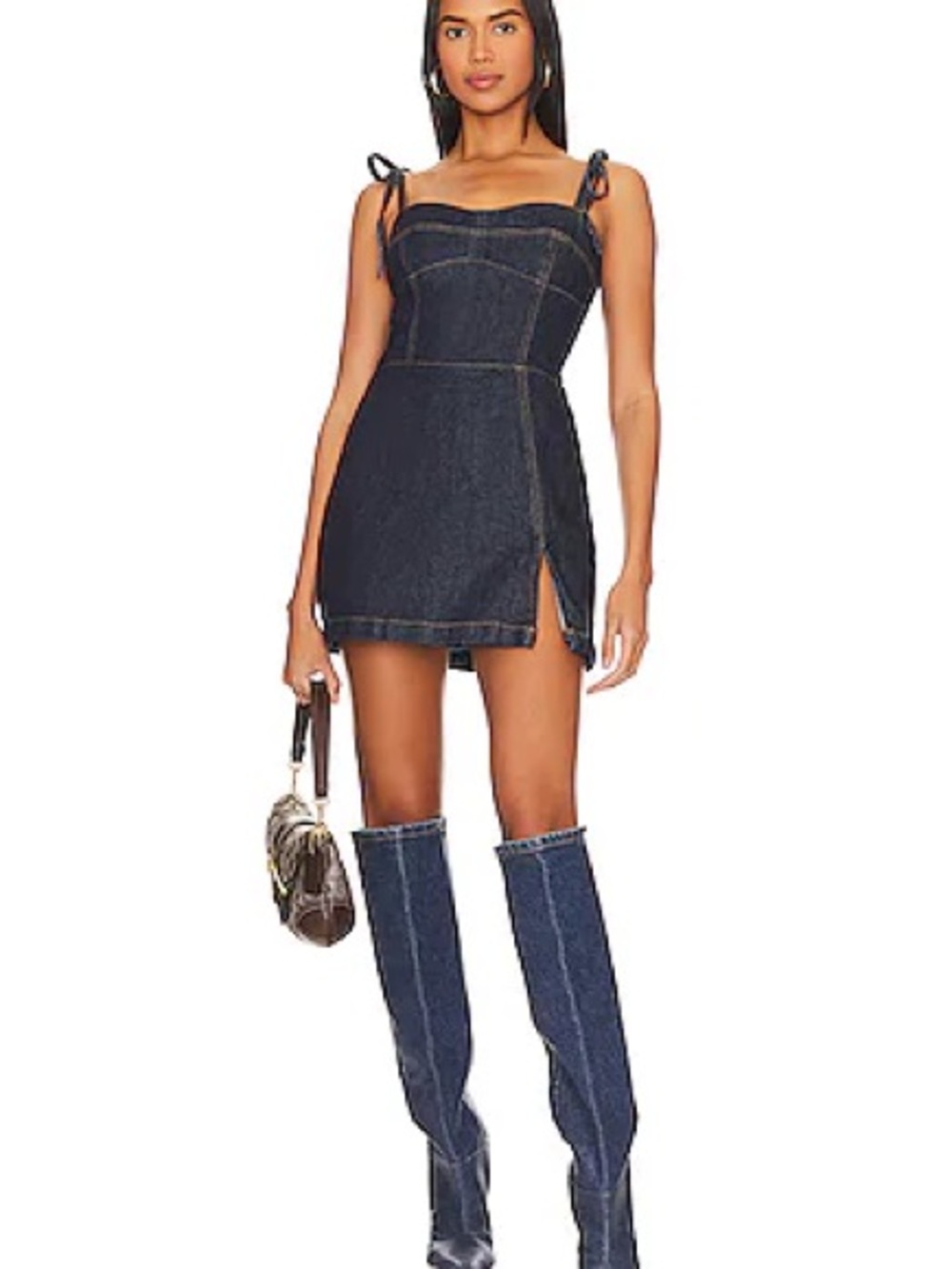 Amanda Uprichard Dark Indigo Denim Mini Dress with Tie Straps